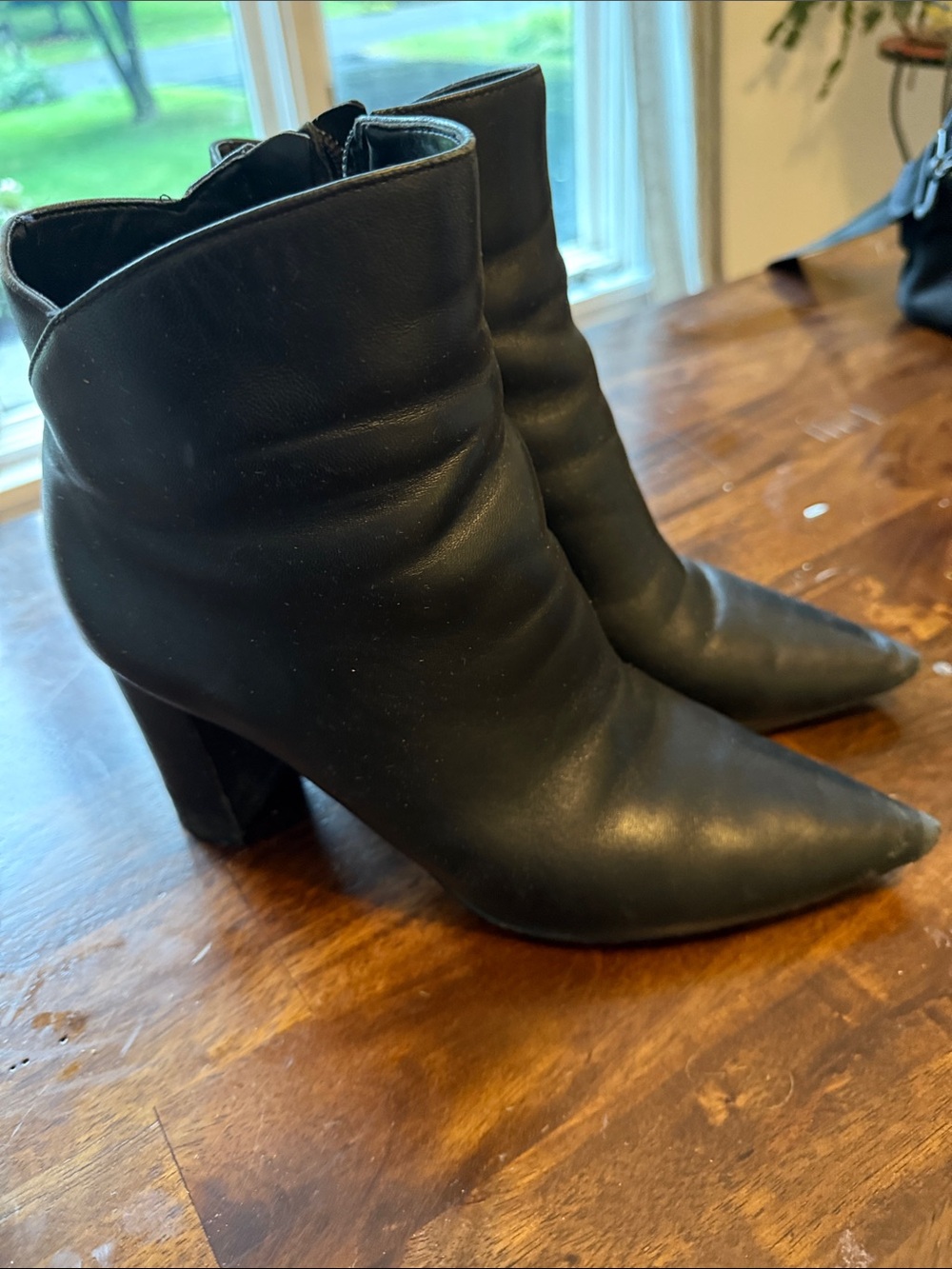 Marc Fisher Black Pointed-Toe Leather Ankle Booties